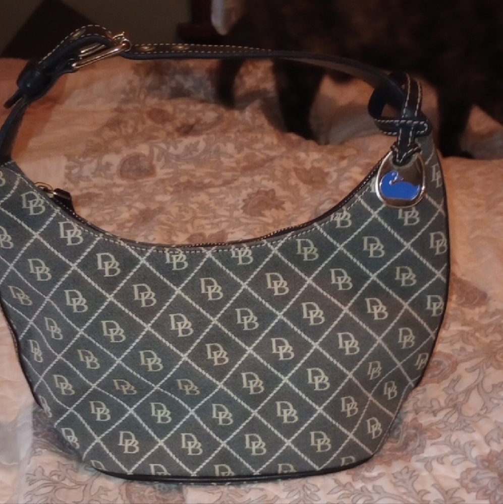 Dooney & Bourke grey and black bucket Bag with Diamond Pattern